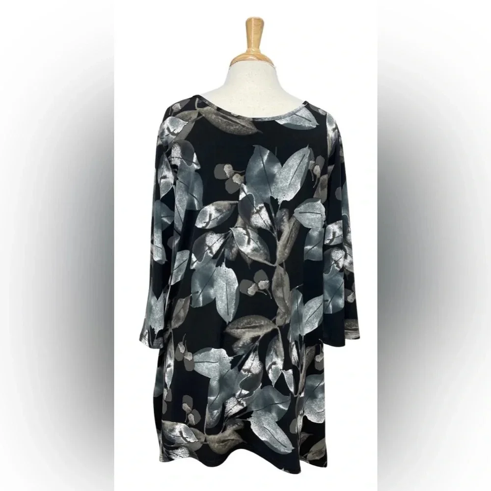 CLARA SUN WOO 3/4 SLEEVES SCOOP V NECK BLACK/GRAY TUNIC - Picture 4 of 5